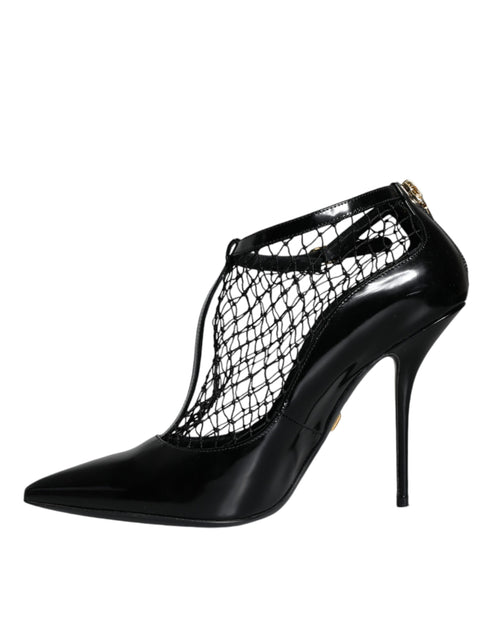 Dolce & Gabbana Mesh Pointed Toe High Heel Pumps Black Patent Leather Women’s Shoes