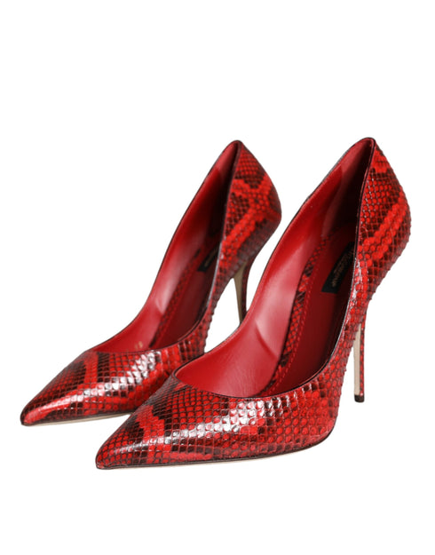 Dolce & Gabbana Red Python Leather Stiletto Heels – Luxury Pointed Toe Pumps for Women