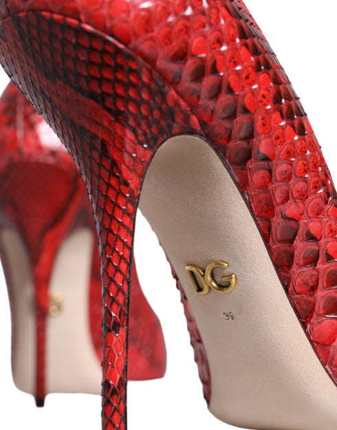 Dolce & Gabbana Red Python Leather Stiletto Heels – Luxury Pointed Toe Pumps for Women