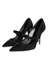Dolce & Gabbana Mary Jane Crystal Mesh Pumps Black Nylon Women’s Heels