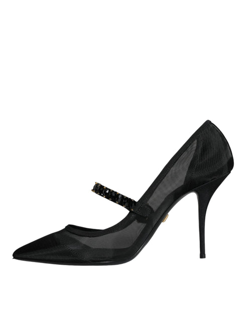 Dolce & Gabbana Mary Jane Crystal Mesh Pumps Black Nylon Women’s Heels