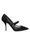 Dolce & Gabbana Mary Jane Crystal Mesh Pumps Black Nylon Women’s Heels