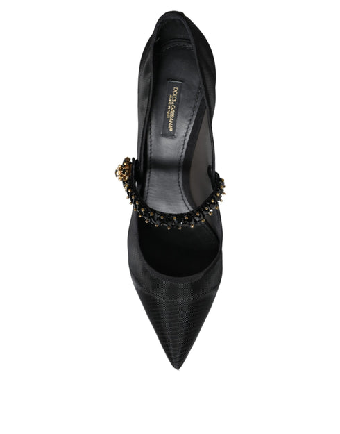 Dolce & Gabbana Mary Jane Crystal Mesh Pumps Black Nylon Women’s Heels