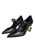 Dolce & Gabbana Black Leather Mary Jane Pumps with Gold DG Logo Heel – Women’s Heels