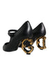 Dolce & Gabbana Black Leather Mary Jane Pumps with Gold DG Logo Heel – Women’s Heels