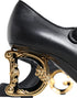 Dolce & Gabbana Black Leather Mary Jane Pumps with Gold DG Logo Heel – Women’s Heels