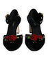 Dolce & Gabbana Women's Black Velvet Roses Ankle Strap Heels Pumps