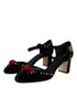 Dolce & Gabbana Women's Black Velvet Roses Ankle Strap Heels Pumps