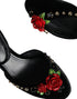 Dolce & Gabbana Women's Black Velvet Roses Ankle Strap Heels Pumps