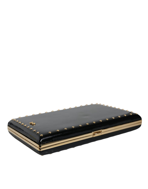 Dolce & Gabbana Black Leather Mini Clutch with Gold Studs – Evening Purse