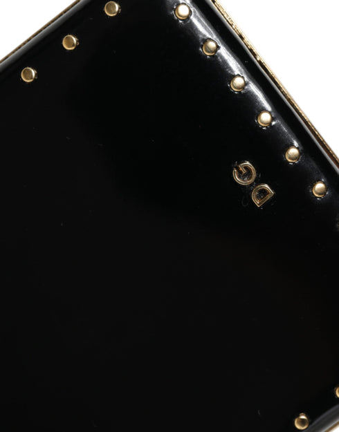 Dolce & Gabbana Black Leather Mini Clutch with Gold Studs – Evening Purse