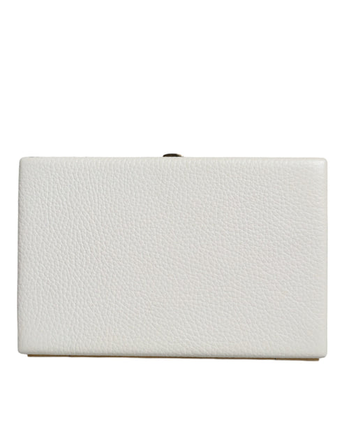 Dolce & Gabbana White Mini Leather Clutch with Gold Frame – Evening Purse