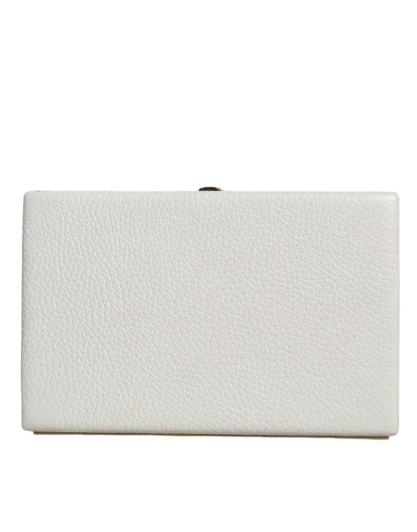 Dolce & Gabbana White Mini Leather Clutch with Gold Frame – Evening Purse
