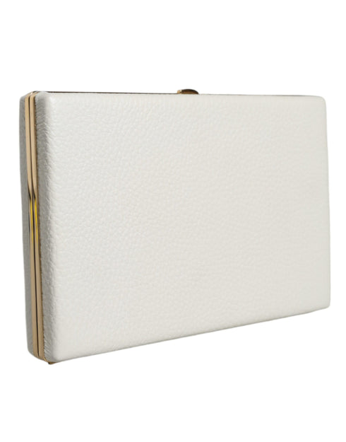 Dolce & Gabbana White Mini Leather Clutch with Gold Frame – Evening Purse