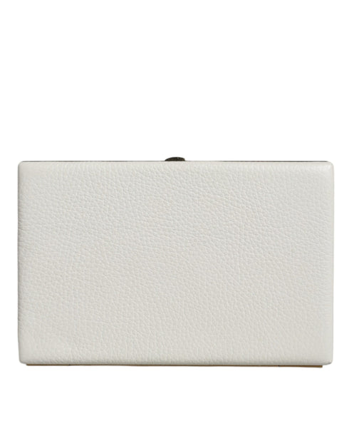 Dolce & Gabbana White Mini Leather Clutch with Gold Frame – Evening Purse