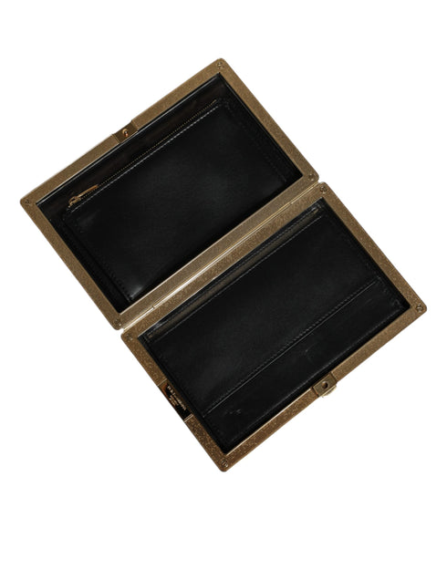 Dolce & Gabbana White Mini Leather Clutch with Gold Frame – Evening Purse