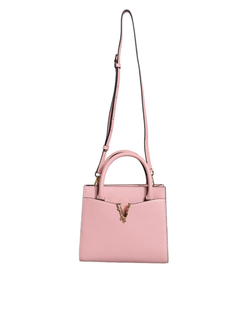 Versace Pink Grainy Calf Leather Small Top Handle Crossbody Bag for Women