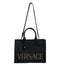 Versace Black Canvas & Leather Top Handle Crossbody Tote Bag for Women