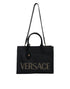 Versace Black Canvas & Leather Top Handle Crossbody Tote Bag for Women