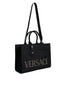 Versace Black Canvas & Leather Top Handle Crossbody Tote Bag for Women