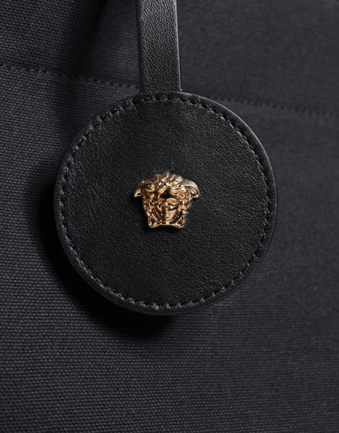 Versace Black Canvas & Leather Top Handle Crossbody Tote Bag for Women