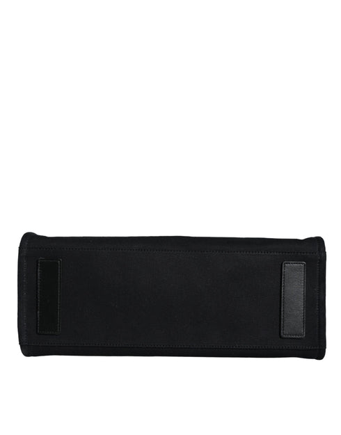 Versace Black Canvas & Leather Top Handle Crossbody Tote Bag for Women