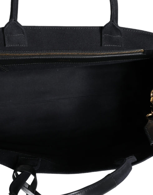 Versace Black Canvas & Leather Top Handle Crossbody Tote Bag for Women