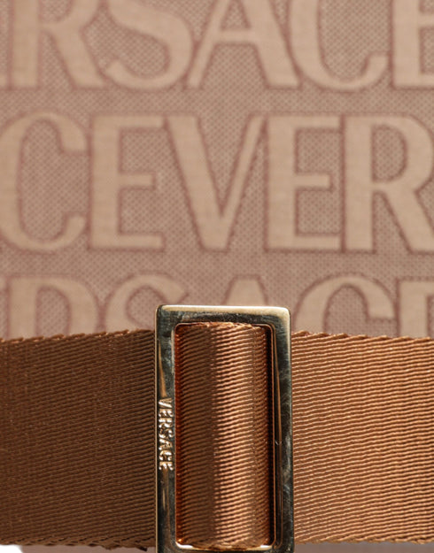 Versace Jacquard Logo Tote in Brown Leather Crossbody Bag for Women