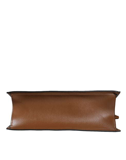 Versace Jacquard Logo Tote in Brown Leather Crossbody Bag for Women