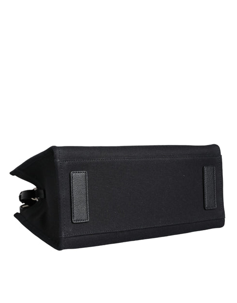 Versace Black Top Handle Canvas Leather Logo Crossbody Tote Bag for Women