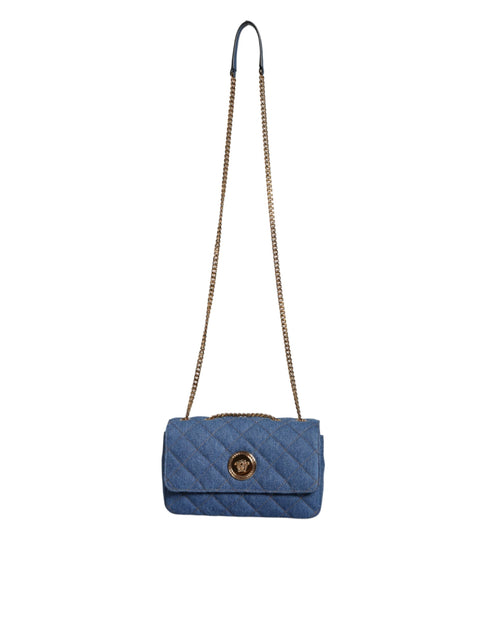 Versace Blue Quilted Denim Leather Crossbody Bag for Women