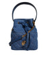 Versace Blue Quilted Denim Leather Crossbody Bucket Bag for Women
