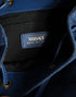 Versace Blue Quilted Denim Leather Crossbody Bucket Bag for Women