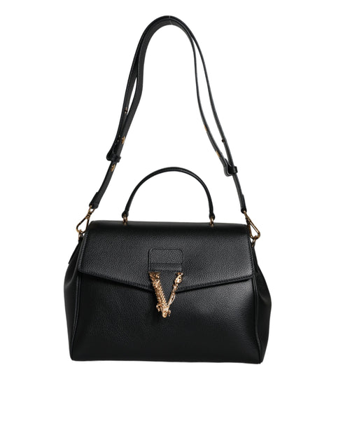 Versace Virtus in Black Calf Leather Top Handle Satchel Bag for Women