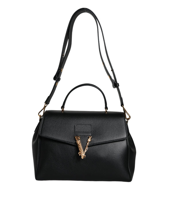 Versace Virtus in Black Calf Leather Top Handle Satchel Bag for Women