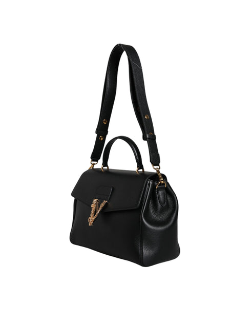 Versace Virtus in Black Calf Leather Top Handle Satchel Bag for Women