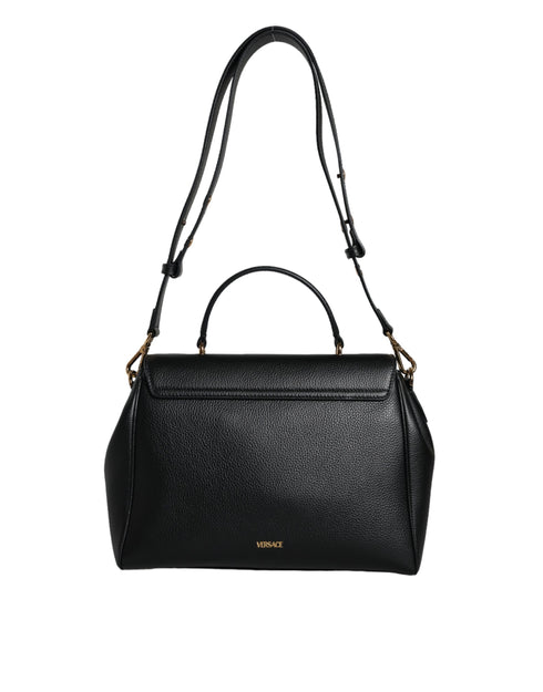 Versace Virtus in Black Calf Leather Top Handle Satchel Bag for Women