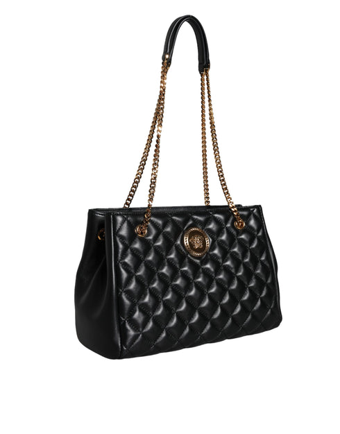 Versace Black Quilted Nappa Leather Shoulder Bag – Gold Chain Strap – Women
