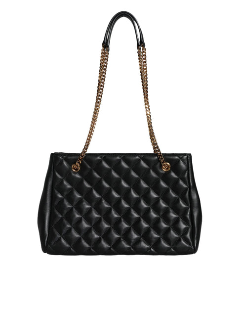 Versace Black Quilted Nappa Leather Shoulder Bag – Gold Chain Strap – Women