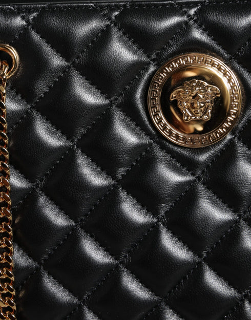 Versace Black Quilted Nappa Leather Shoulder Bag – Gold Chain Strap – Women