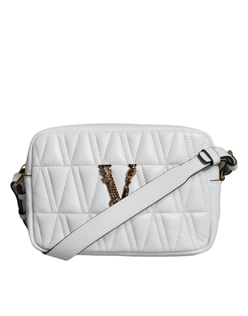 Versace White Quilted Nappa Leather Crossbody Shoulder Bag for Women