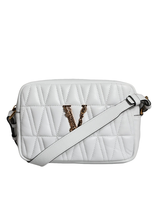 Versace White Quilted Nappa Leather Crossbody Shoulder Bag for Women