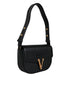 Versace Logo Crossbody Shoulder Bag in Black Grainy Calf Leather for Women’s
