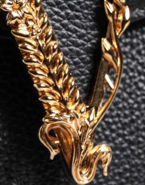 Versace Logo Crossbody Shoulder Bag in Black Grainy Calf Leather for Women’s