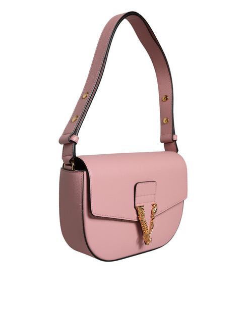 Versace Logo Crossbody Shoulder Bag in Pink Grainy Calf Leather for Women’s