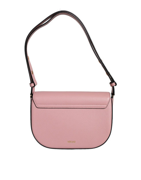 Versace Logo Crossbody Shoulder Bag in Pink Grainy Calf Leather for Women’s