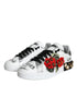 Dolce & Gabbana White Floral Studded Sneakers Shoes – Leather Low-Tops for Women
