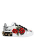 Dolce & Gabbana White Floral Studded Sneakers Shoes – Leather Low-Tops for Women