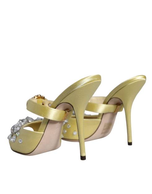 Dolce & Gabbana Yellow Mary Jane Heels – Satin Crystal Embellished Sandals - Women’s
