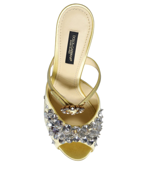 Dolce & Gabbana Yellow Mary Jane Heels – Satin Crystal Embellished Sandals - Women’s
